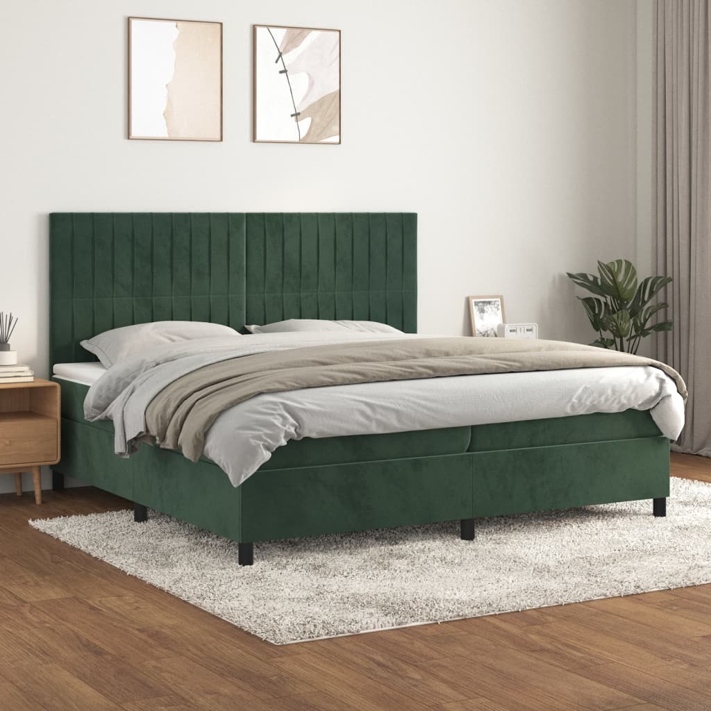 Boxspring Met Matras Fluweel Donkergroen 200 x 200 cm Verticale strepen