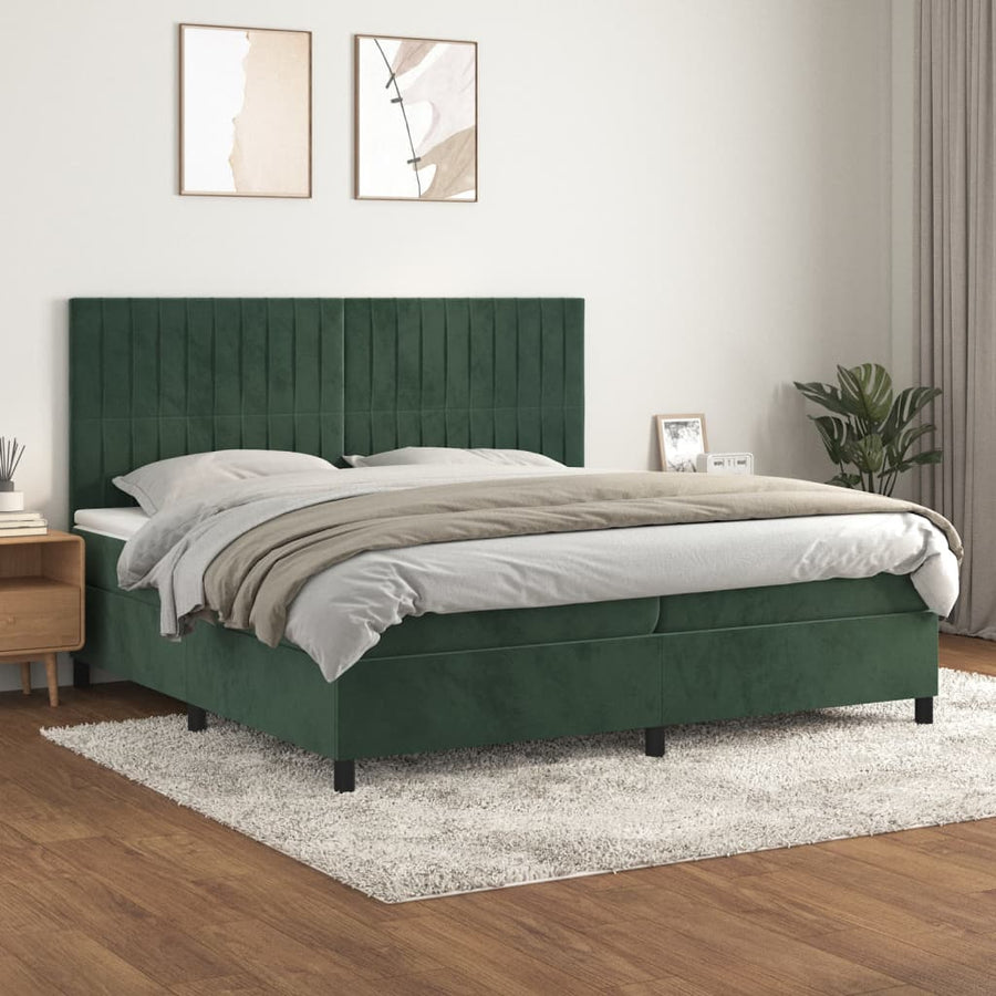 Boxspring Met Matras Fluweel Donkergroen 200 x 200 cm Verticale strepen