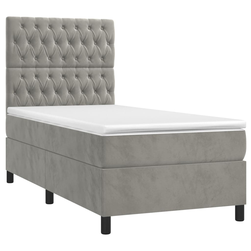Boxspring Met Matras Fluweel Lichtgrijs 80 x 200 cm Getuft ontwerp