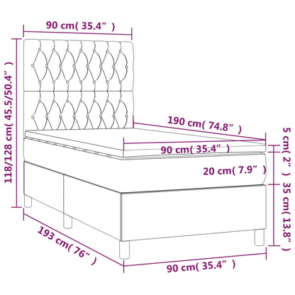 Boxspring met matras fluweel donkerblauw 90x190 cm 90 x 190 cm Donkerblauw