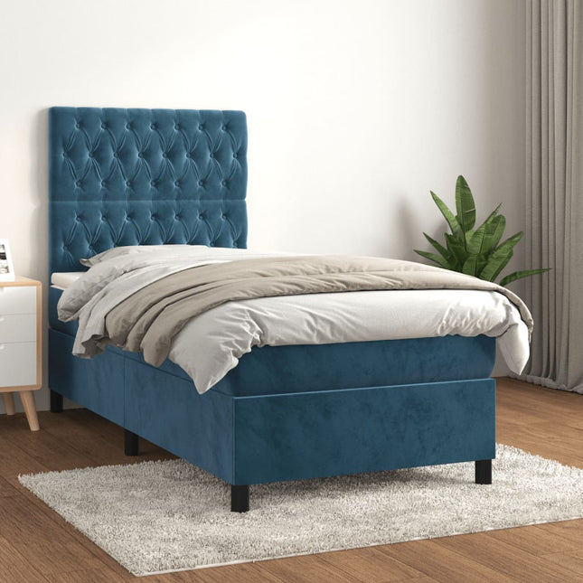 Boxspring met matras fluweel donkerblauw 90x190 cm 90 x 190 cm Donkerblauw