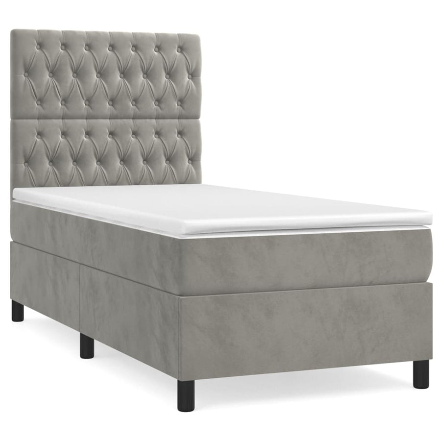 Boxspring Met Matras Fluweel Lichtgrijs 90 x 200 cm Getuft ontwerp