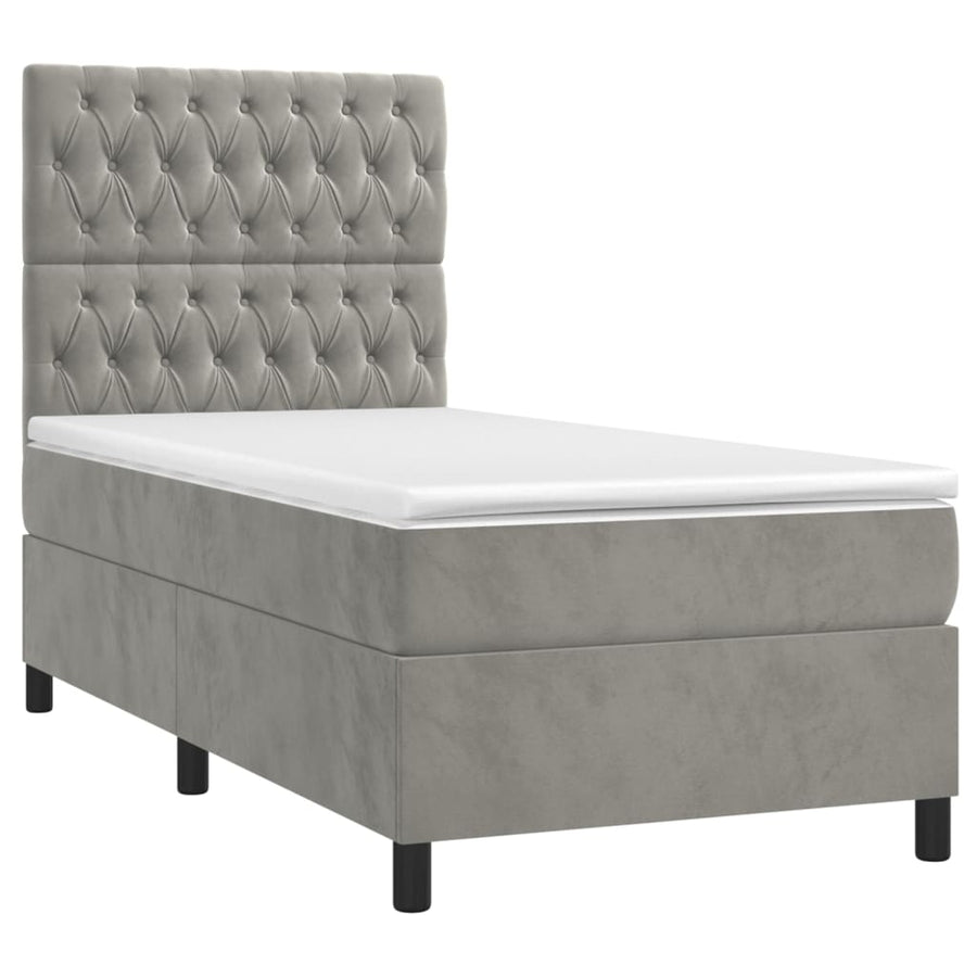 Boxspring Met Matras Fluweel Lichtgrijs 90 x 200 cm Getuft ontwerp