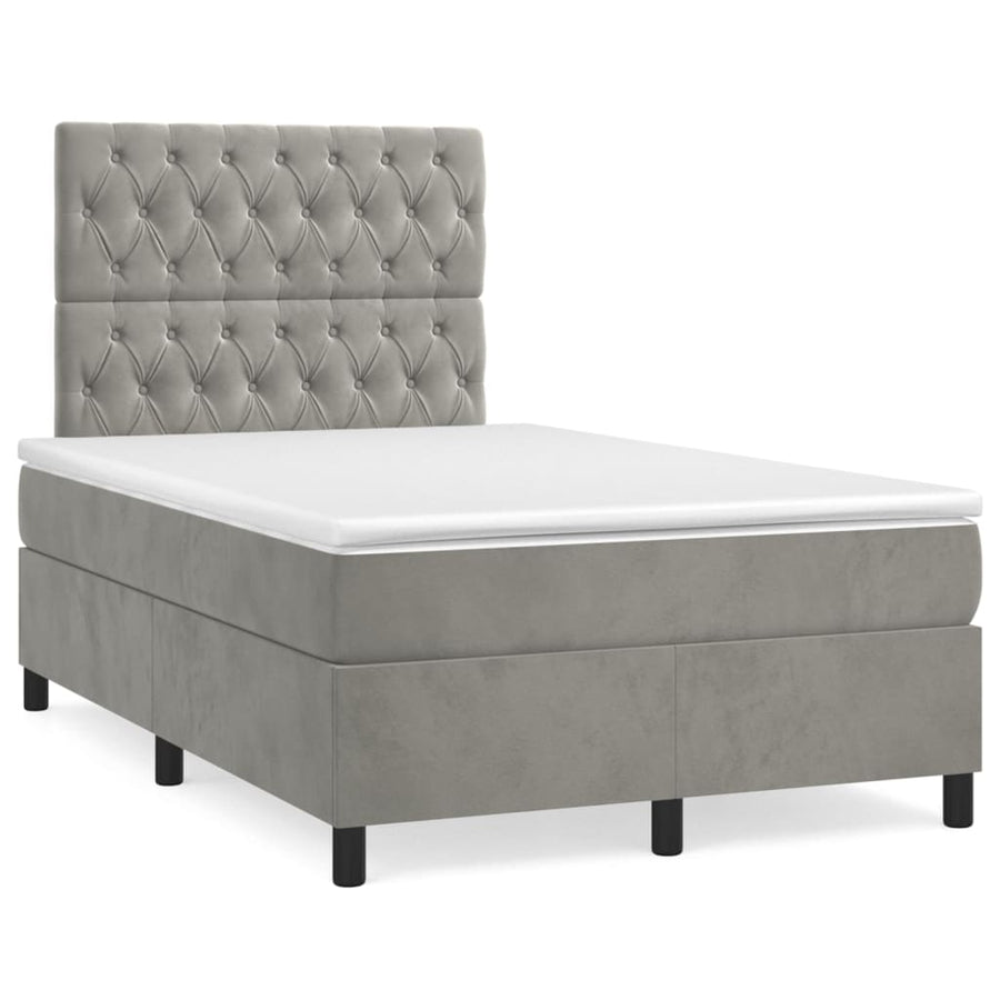 Boxspring Met Matras Fluweel Lichtgrijs 120 x 200 cm Getuft ontwerp