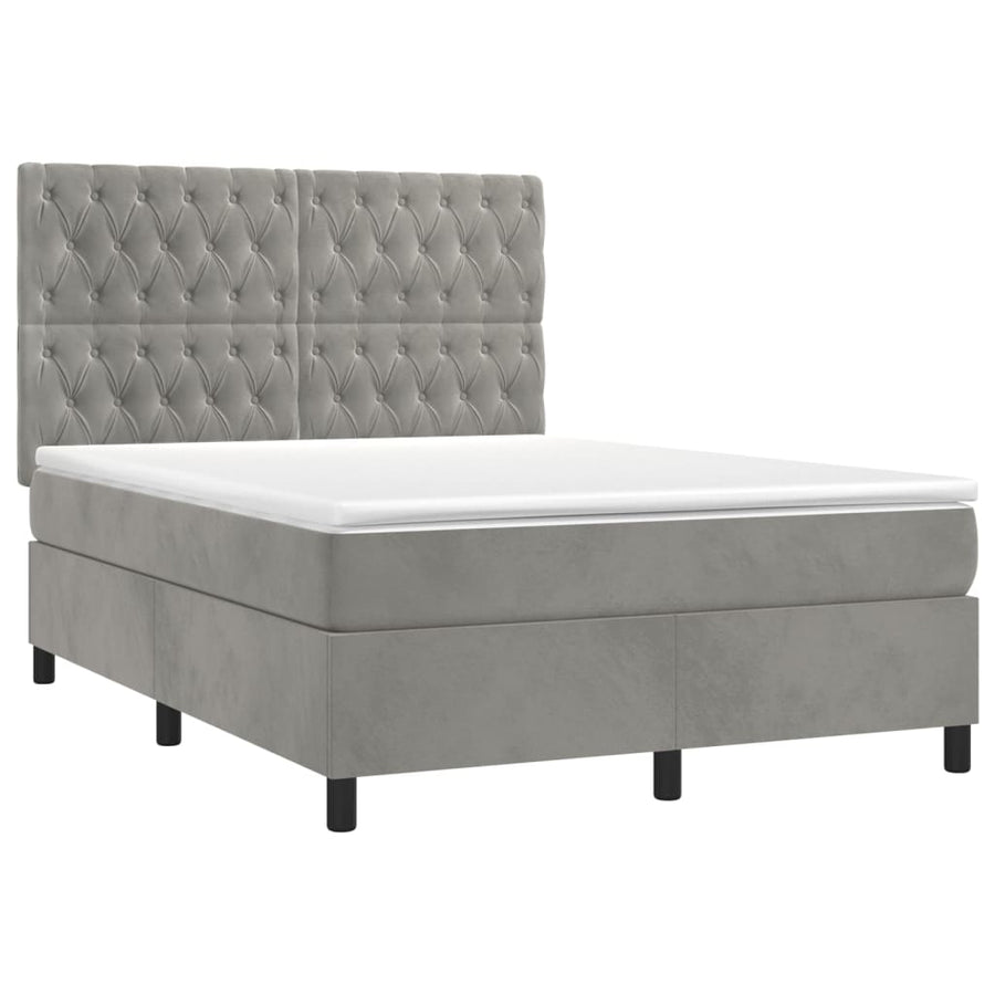 Boxspring Met Matras Fluweel Lichtgrijs 140 x 190 cm Getuft ontwerp
