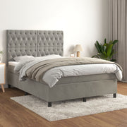 Velvet light gray box spring with mattress 140x190 cm