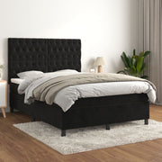 Box spring with velvet mattress black 140x190 cm