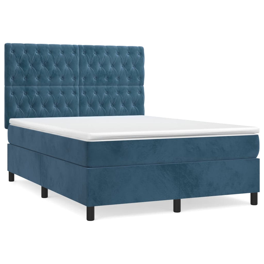 Boxspring Met Matras Fluweel Donkerblauw 140 x 190 cm Getuft ontwerp