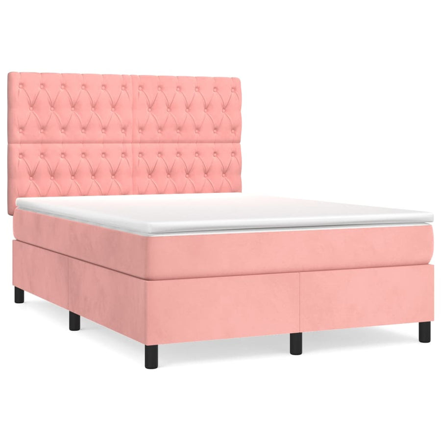 Boxspring Met Matras Fluweel Roze 140 x 190 cm Getuft ontwerp
