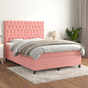 Velvet Pink Box Spring with Mattress 140x190 cm
