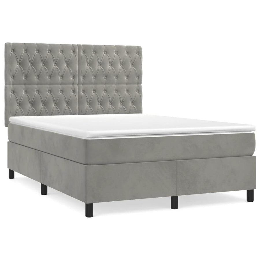 Boxspring Met Matras Fluweel Lichtgrijs 140 x 200 cm Getuft ontwerp