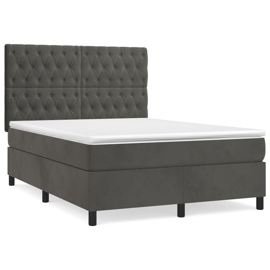 Boxspring Met Matras Fluweel Donkergrijs 140 x 200 cm Getuft ontwerp