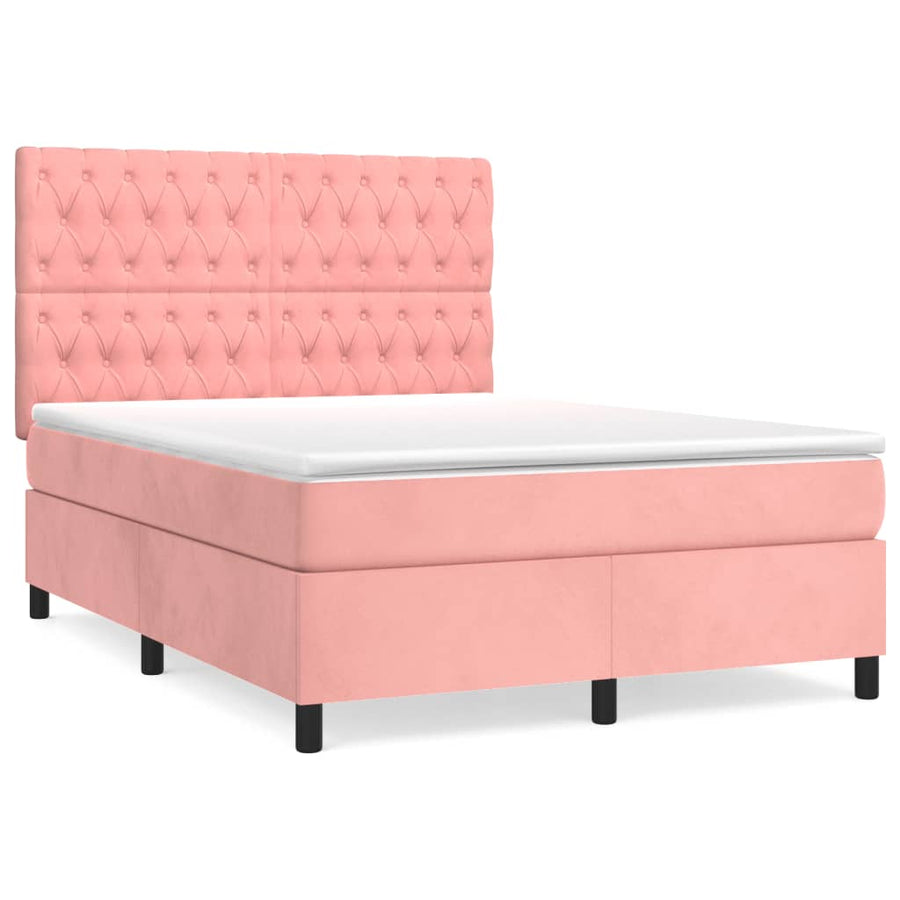 Boxspring Met Matras Fluweel Roze 140 x 200 cm Getuft ontwerp