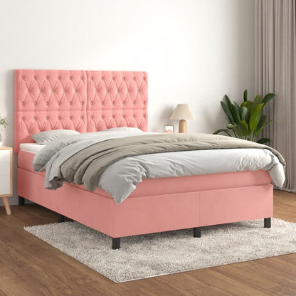 Boxspring Met Matras Fluweel Roze 140 x 200 cm Getuft ontwerp