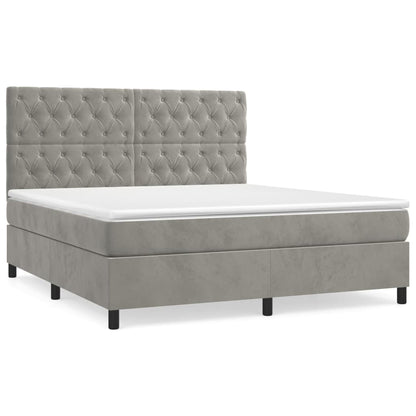 Boxspring Met Matras Fluweel Lichtgrijs 160 x 200 cm Getuft ontwerp