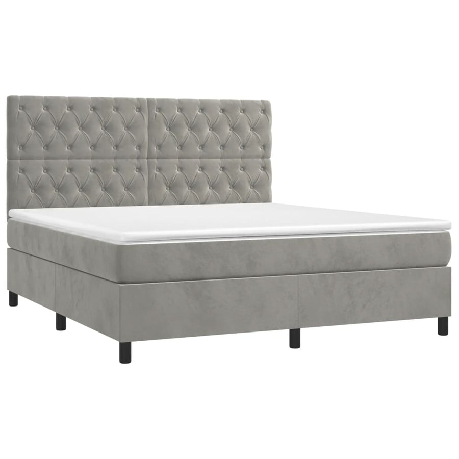 Boxspring Met Matras Fluweel Lichtgrijs 160 x 200 cm Getuft ontwerp
