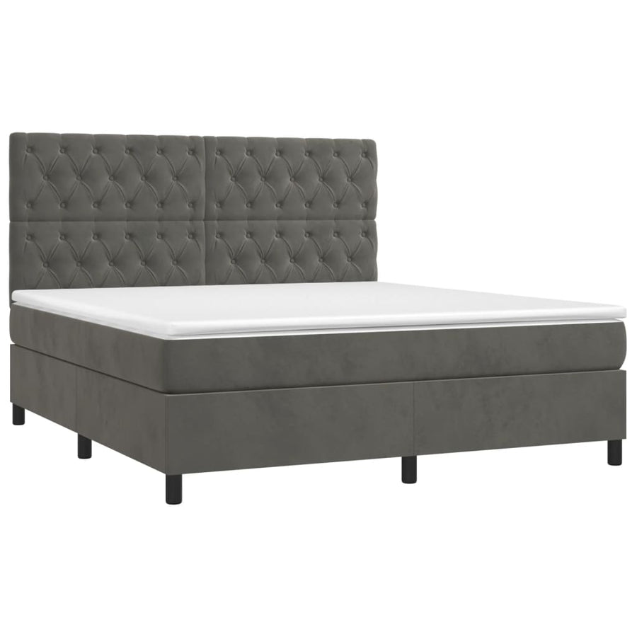 Boxspring Met Matras Fluweel Donkergrijs 160 x 200 cm Getuft ontwerp