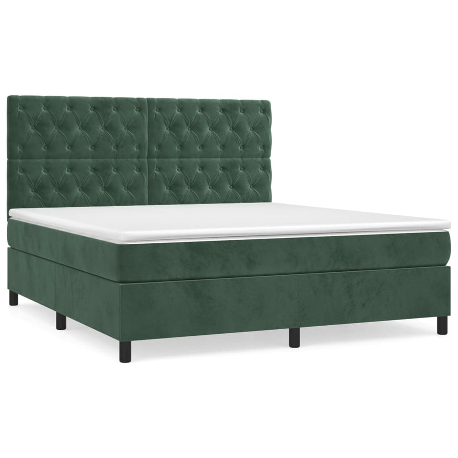 Boxspring Met Matras Fluweel Donkergroen 160X200 Cm Donkergroen 160 x 200 cm Getuft ontwerp
