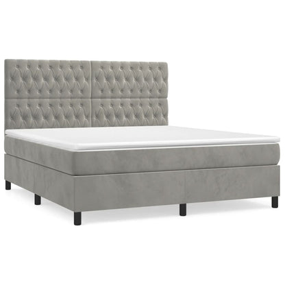 Boxspring Met Matras Fluweel Lichtgrijs 180 x 200 cm Getuft ontwerp