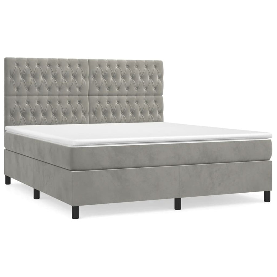 Boxspring Met Matras Fluweel Lichtgrijs 180 x 200 cm Getuft ontwerp