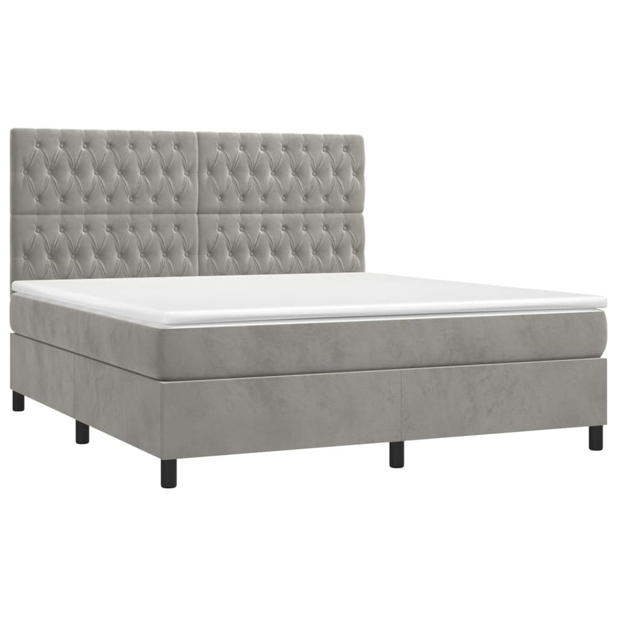 Boxspring Met Matras Fluweel Lichtgrijs 180 x 200 cm Getuft ontwerp