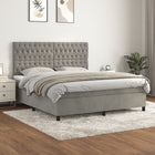 Boxspring Met Matras Fluweel Lichtgrijs 180 x 200 cm Getuft ontwerp