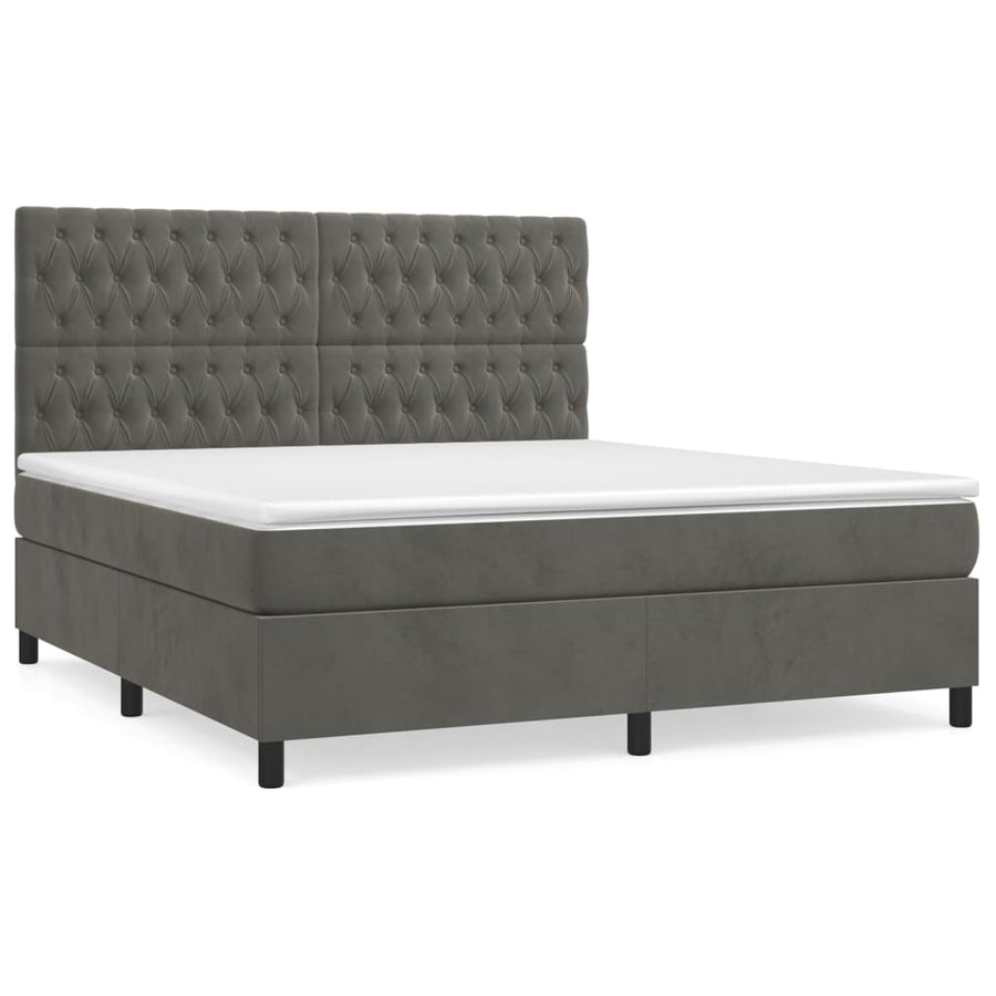 Boxspring Met Matras Fluweel Donkergrijs 180 x 200 cm Getuft ontwerp