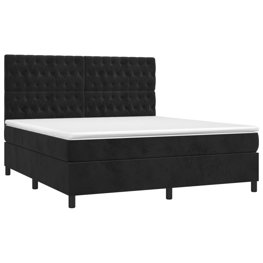 Boxspring Met Matras Fluweel Zwart 180X200 Cm Zwart 180 x 200 cm Getuft ontwerp