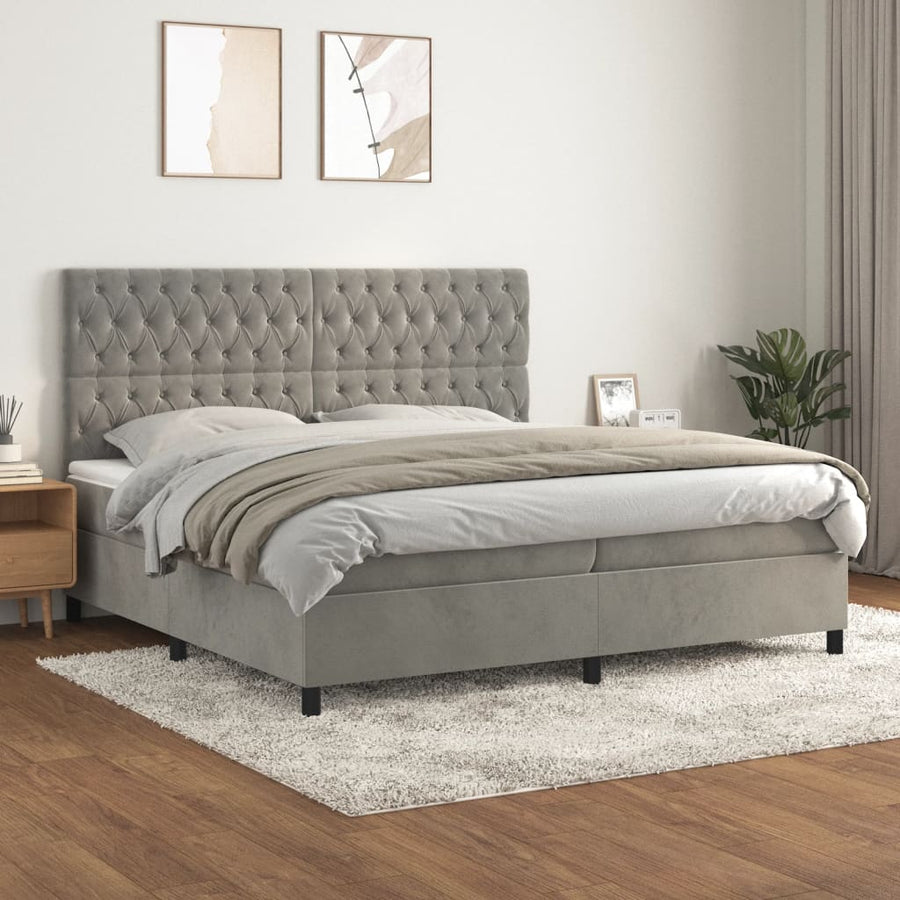 Boxspring Met Matras Fluweel Lichtgrijs 200 x 200 cm Getuft ontwerp