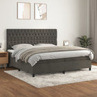 Velvet dark grey box spring with mattress 200x200 cm