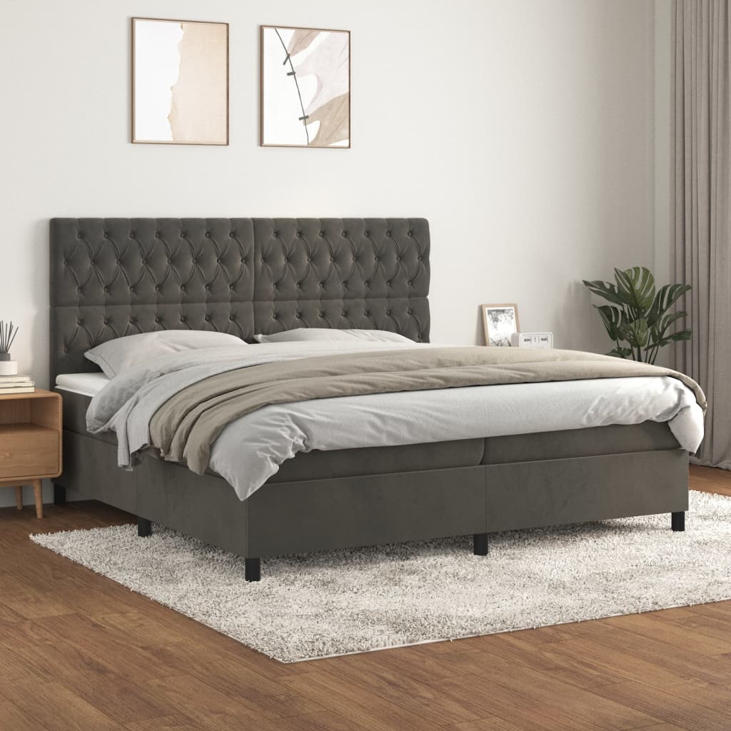 Boxspring Met Matras Fluweel Donkergrijs 200 x 200 cm Getuft ontwerp