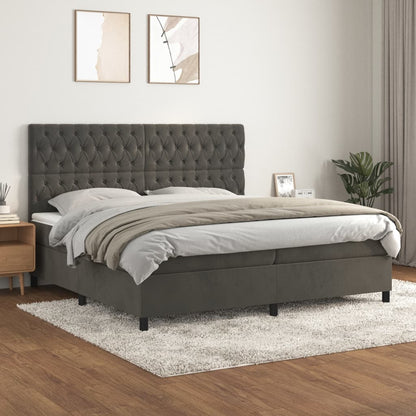 Boxspring Met Matras Fluweel Donkergrijs 200 x 200 cm Getuft ontwerp