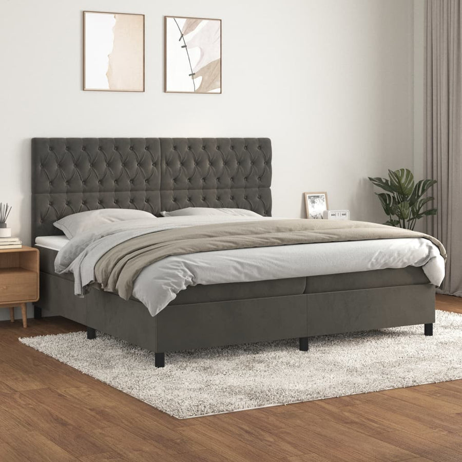 Boxspring Met Matras Fluweel Donkergrijs 200 x 200 cm Getuft ontwerp