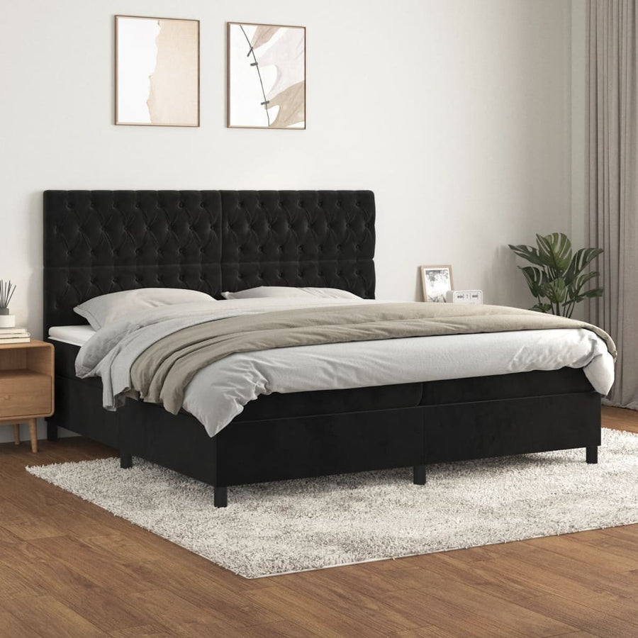 Boxspring Met Matras Fluweel Zwart 200 x 200 cm Getuft ontwerp