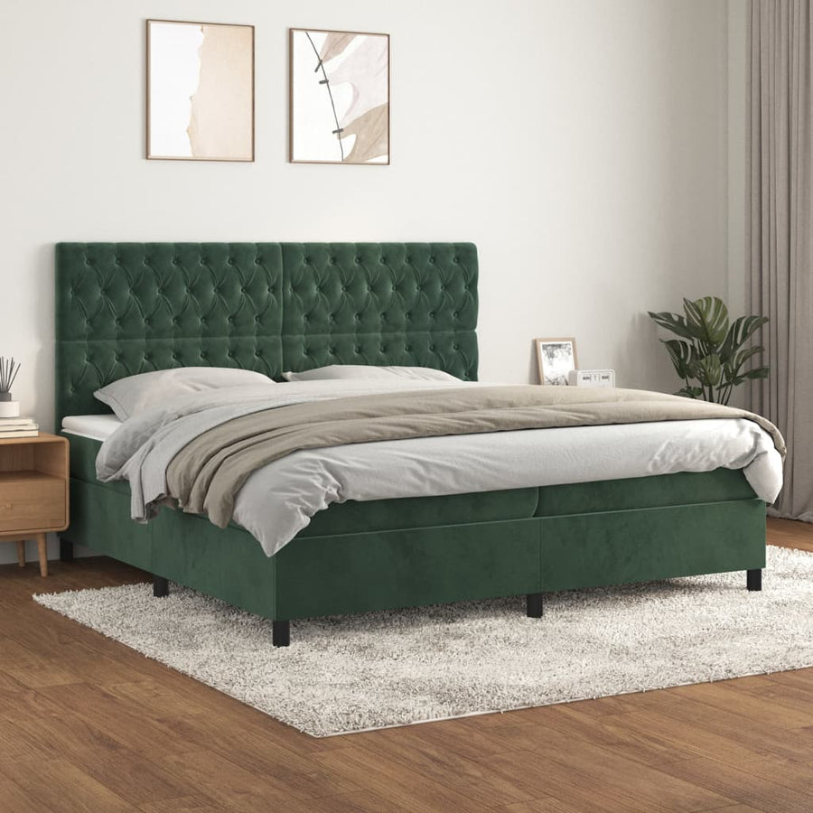 Boxspring Met Matras Fluweel Donkergroen 200 x 200 cm Getuft ontwerp