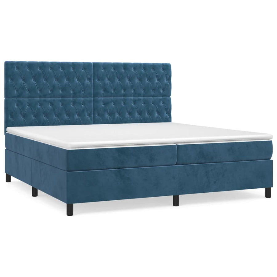 Boxspring Met Matras Fluweel Donkerblauw 200 x 200 cm Getuft ontwerp