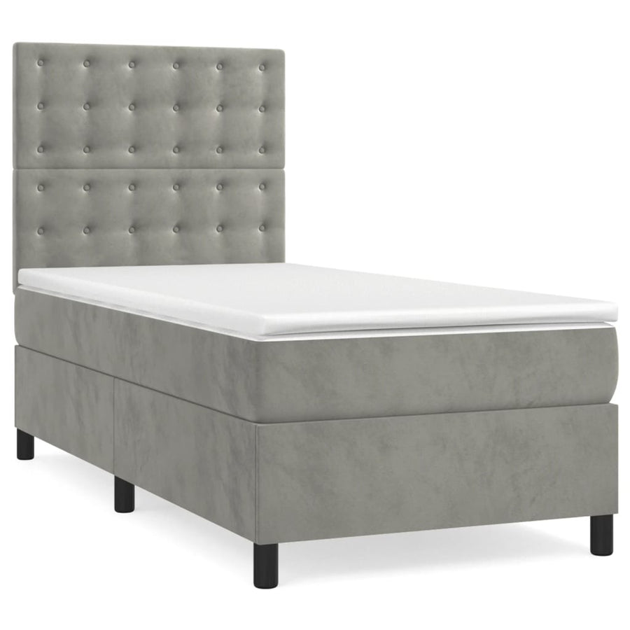 Boxspring Met Matras Fluweel Lichtgrijs 80 x 200 cm Knopen