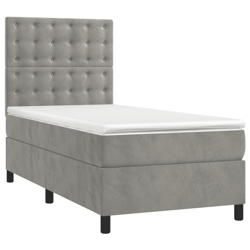 Boxspring Met Matras Fluweel Lichtgrijs 80 x 200 cm Knopen
