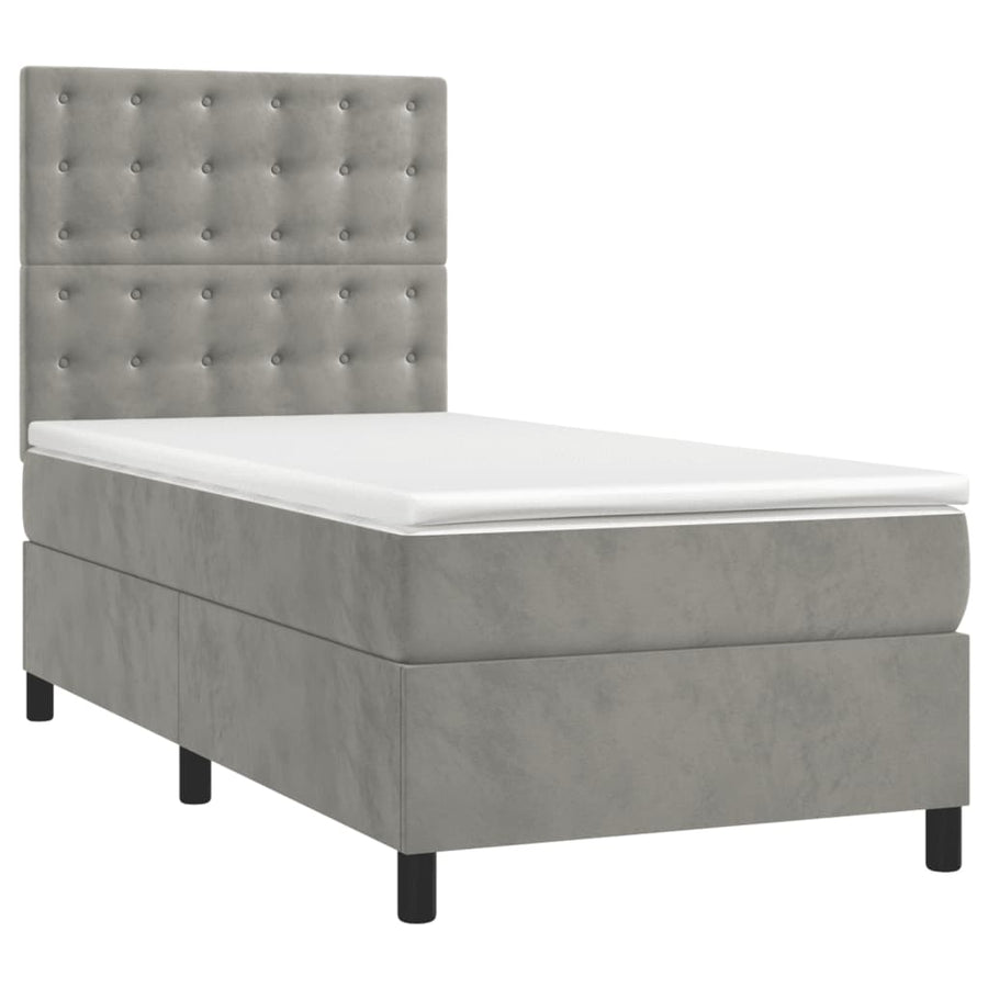 Boxspring Met Matras Fluweel Lichtgrijs 80 x 200 cm Knopen