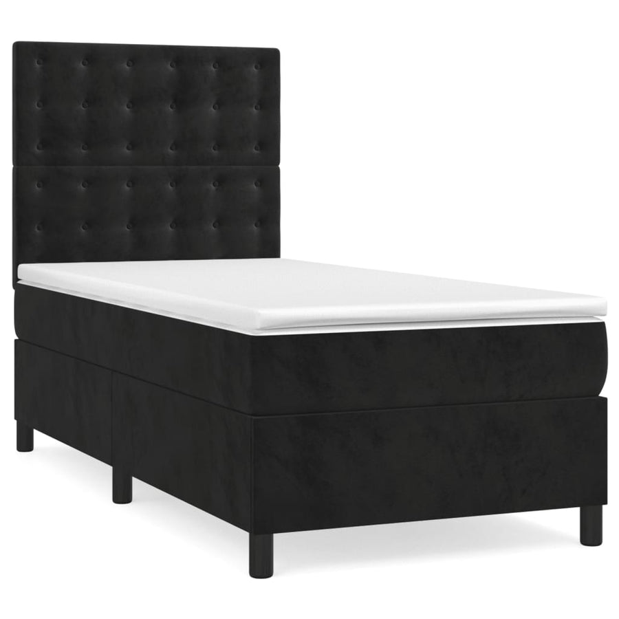 Boxspring Met Matras Fluweel Zwart 80 x 200 cm Knopen