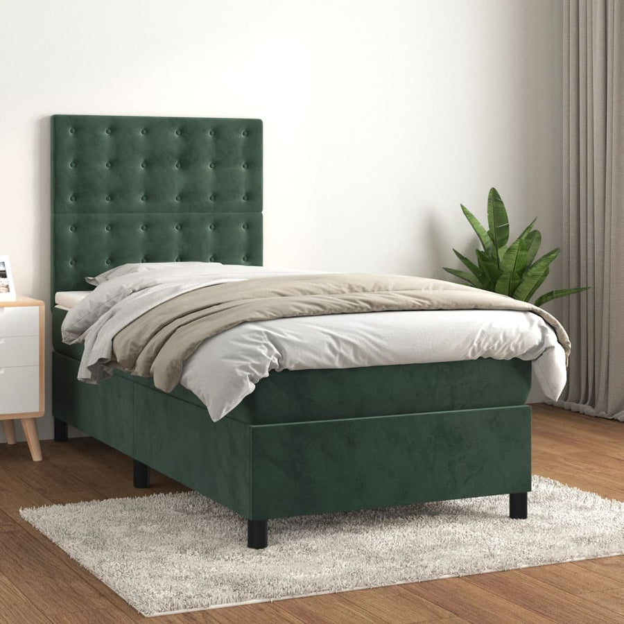 Boxspring Met Matras Fluweel Donkergroen 80 x 200 cm Knopen