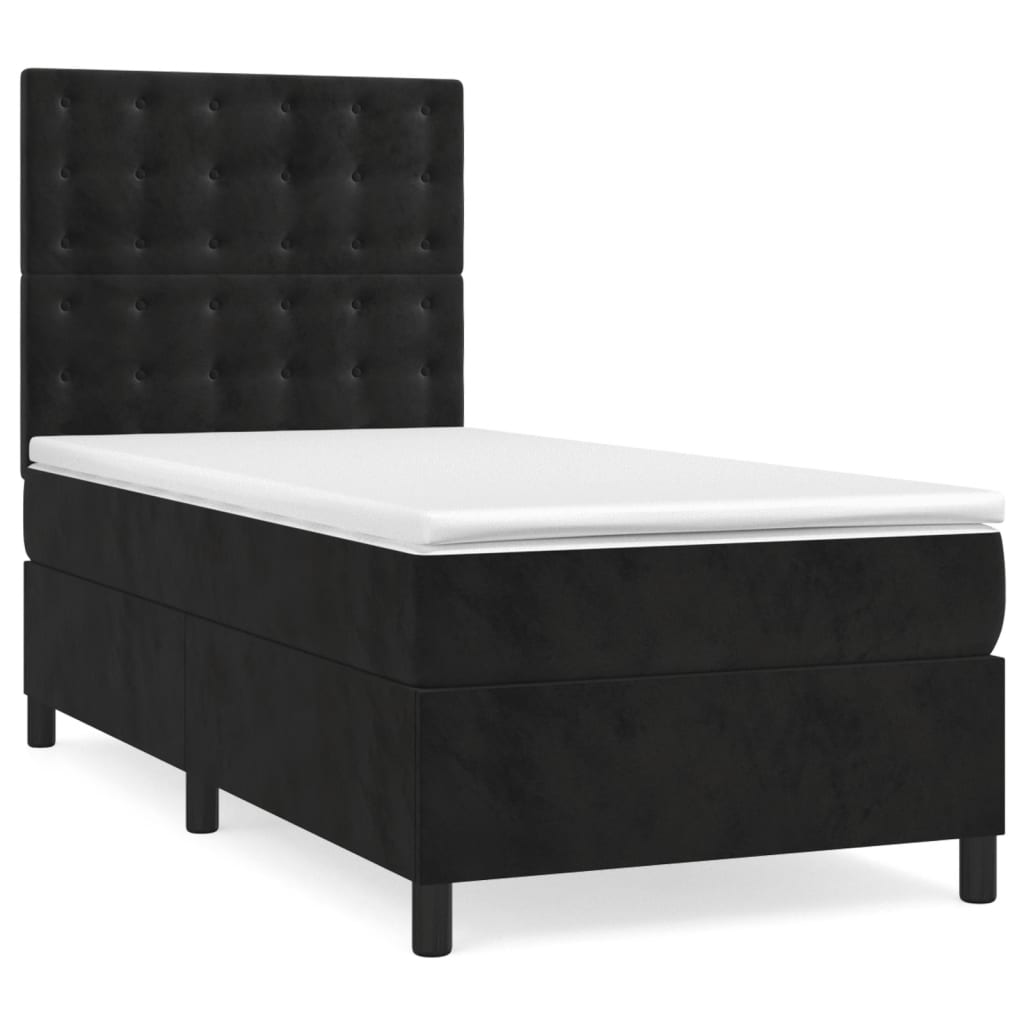Boxspring Met Matras Fluweel Zwart 90 x 190 cm Knopen