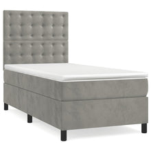 Boxspring Met Matras Fluweel Lichtgrijs 90 x 200 cm Knopen