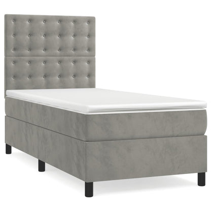 Boxspring Met Matras Fluweel Lichtgrijs 90 x 200 cm Knopen