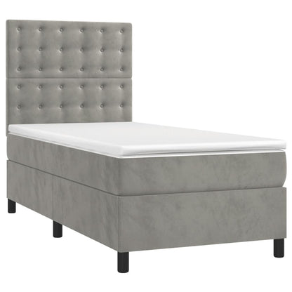 Boxspring Met Matras Fluweel Lichtgrijs 90 x 200 cm Knopen