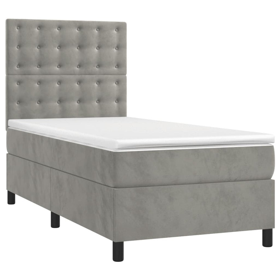 Boxspring Met Matras Fluweel Lichtgrijs 90 x 200 cm Knopen