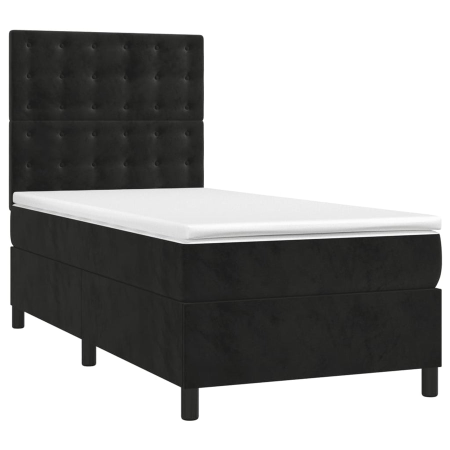 Boxspring Met Matras Fluweel Zwart 90 x 200 cm Knopen