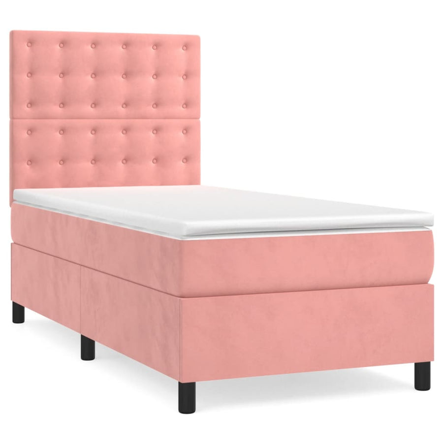 Boxspring met matras fluweel roze 90x200 cm