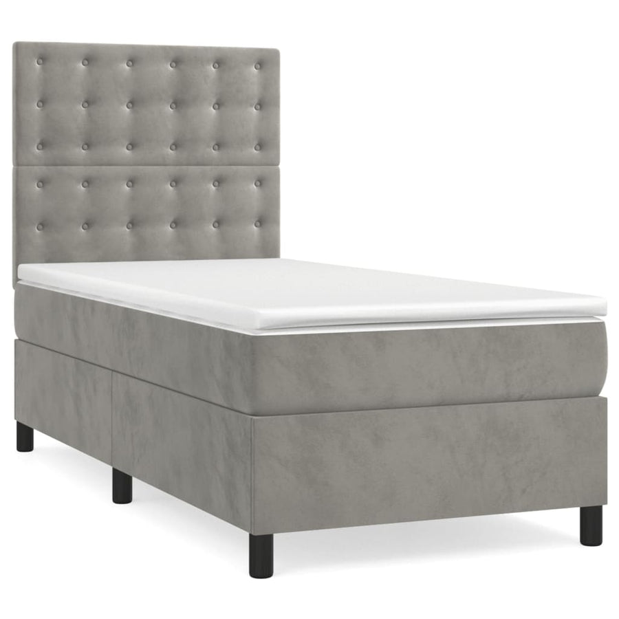 Boxspring Met Matras Fluweel Lichtgrijs 100 x 200 cm Knopen