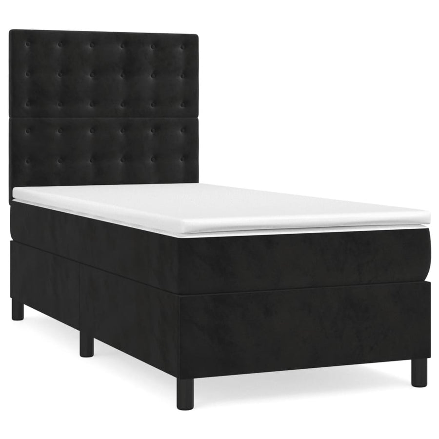 Boxspring Met Matras Fluweel Zwart 100 x 200 cm Knopen